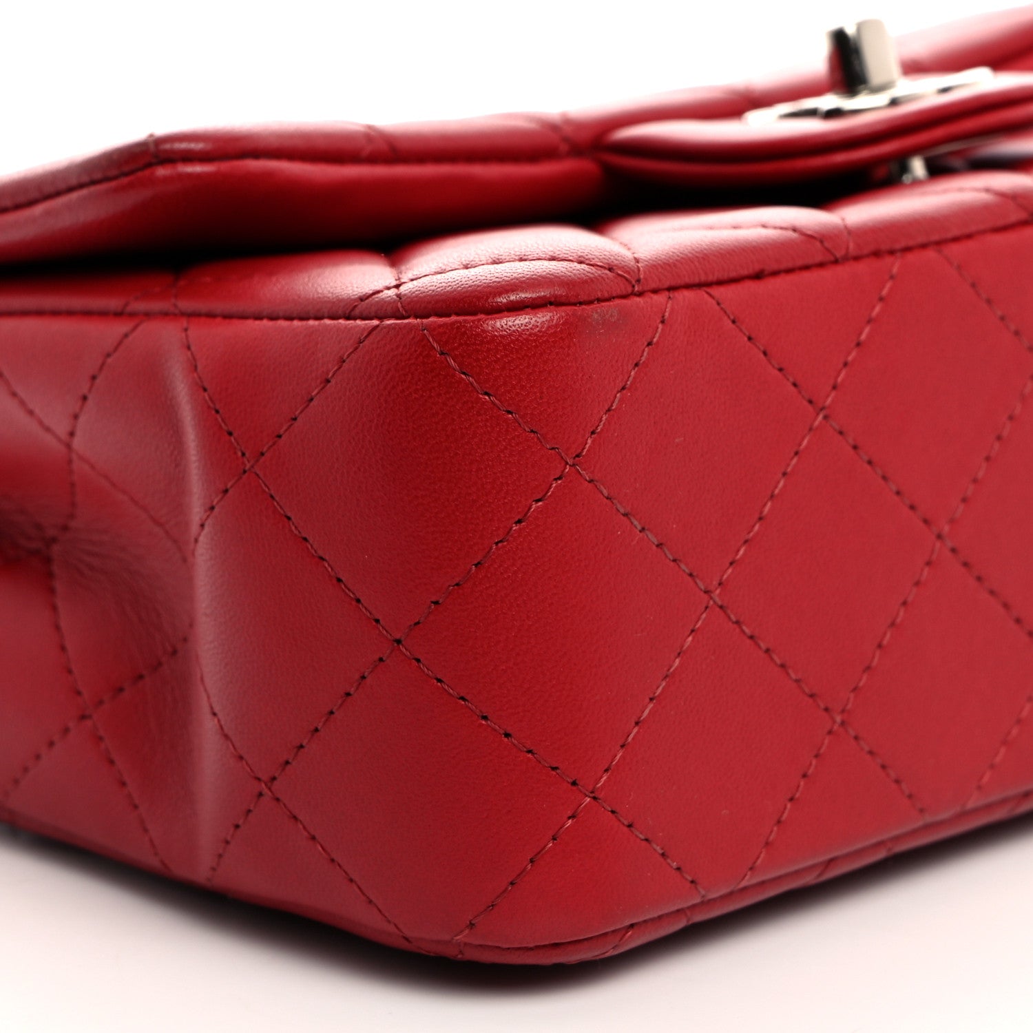 Chanel Lambskin Quilted Mini Rectangular Flap Dark Red 9 of 10