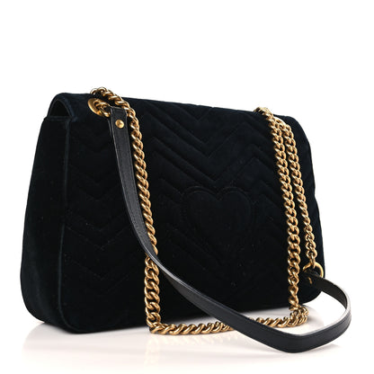 Gucci Velvet Matelasse Loved Embroidered Medium GG Marmont Shoulder Bag Black 3 of 10