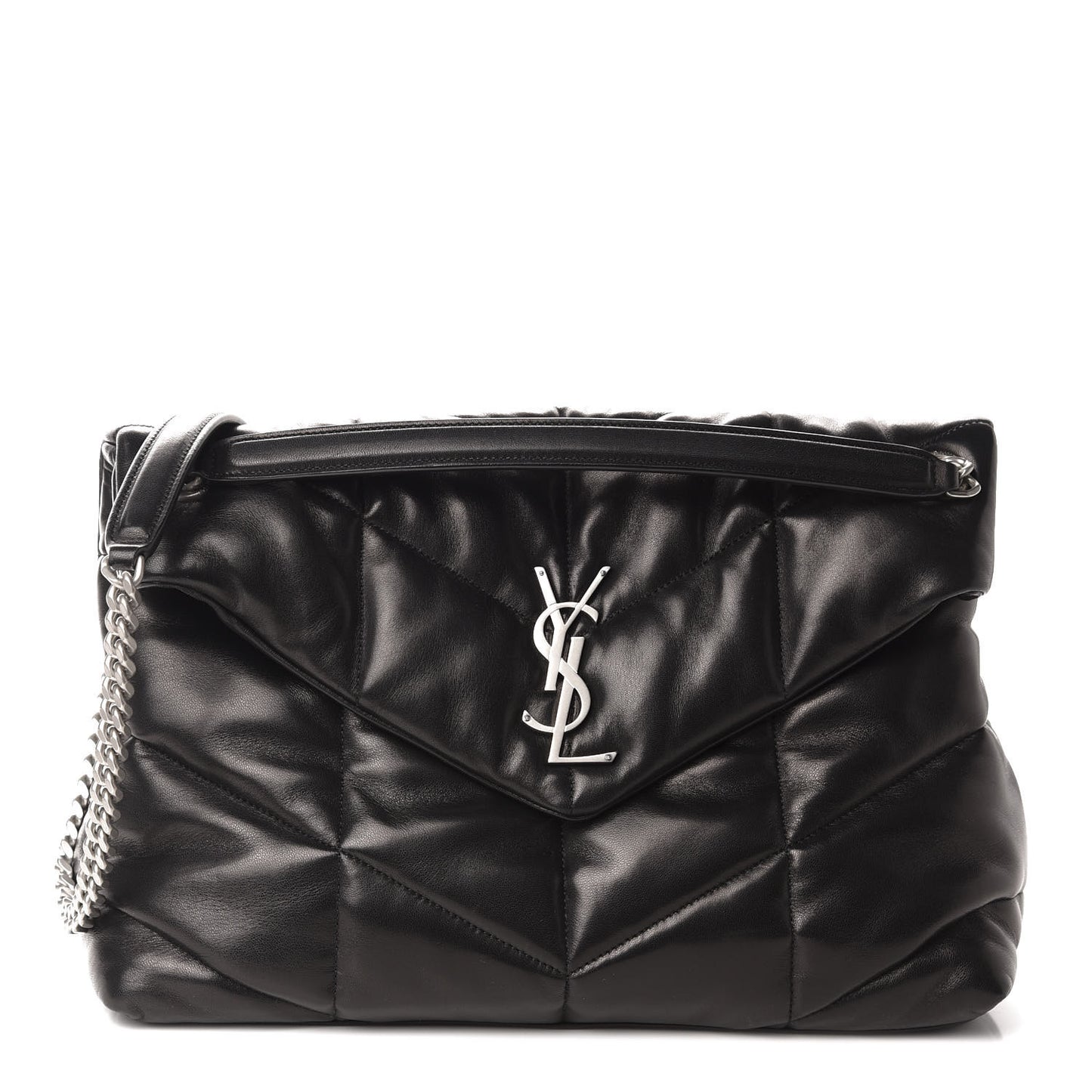 Lambskin Quilted Medium Loulou Puffer Monogram Chain Satchel Black