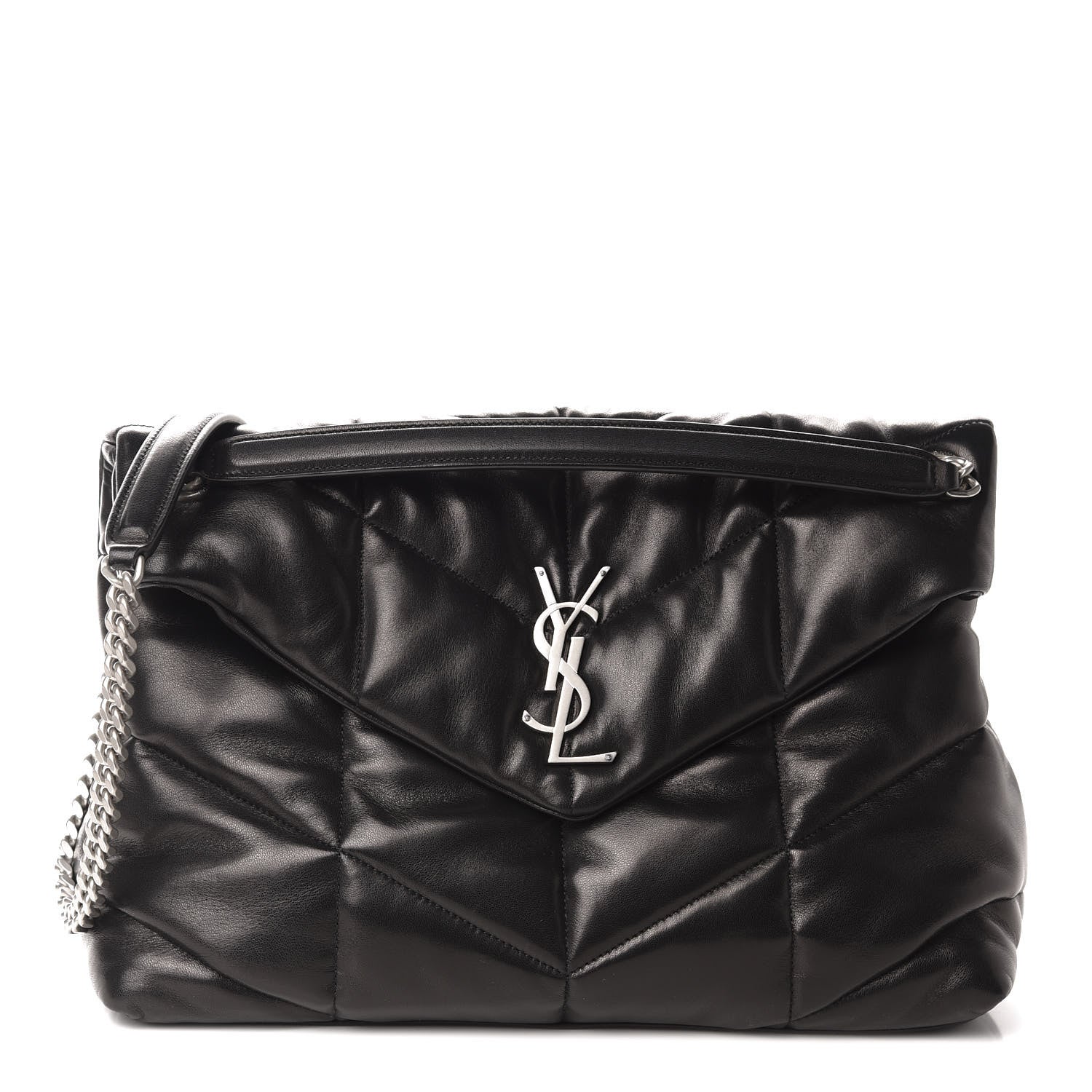 Saint Laurent Lambskin Quilted Medium Loulou Puffer Monogram Chain Satchel Black 1 of 11