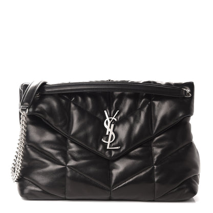Saint Laurent Lambskin Quilted Medium Loulou Puffer Monogram Chain Satchel Black 1 of 11