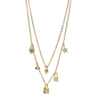 Christian Dior Metal Crystal Multi Strand Charms Necklace Gold 1 of 6