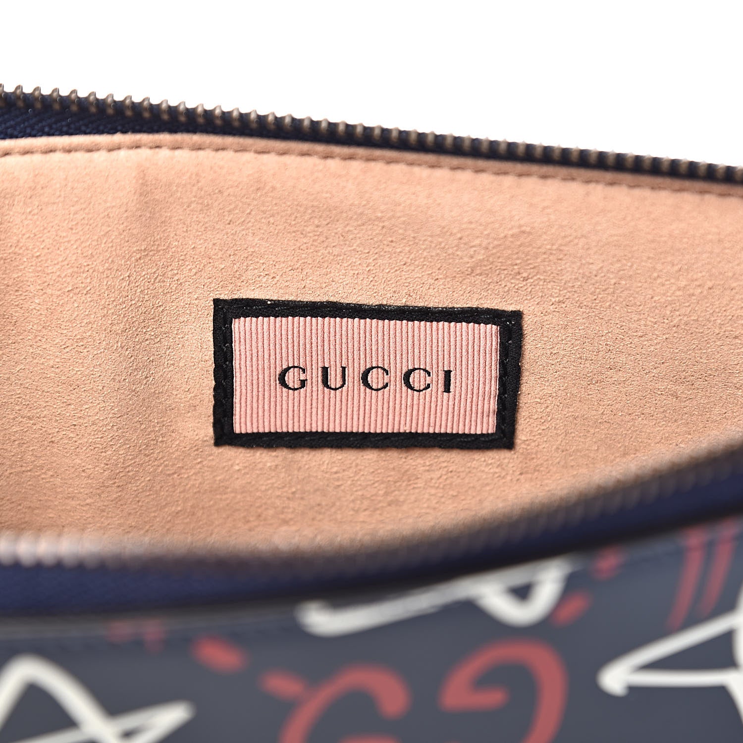 Gucci Calfskin GucciGhost Print Pouch Blue Agata Hibiscus Red 6 of 9