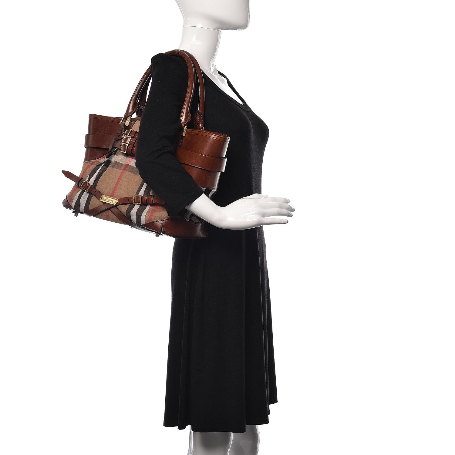 Burberry House Check Bridle Calfskin Medium Lynher Tote Dark Tan 2 of 21