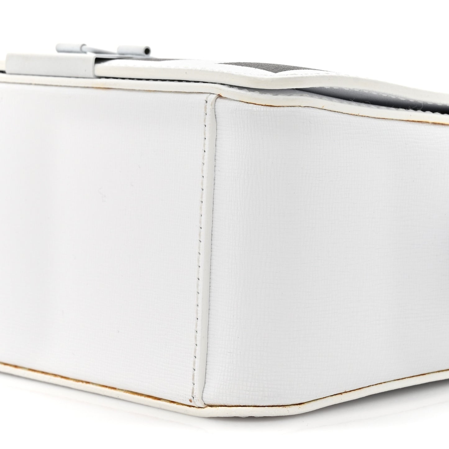 Saffiano Striped Mini Diag Binder Clip Bag White Black