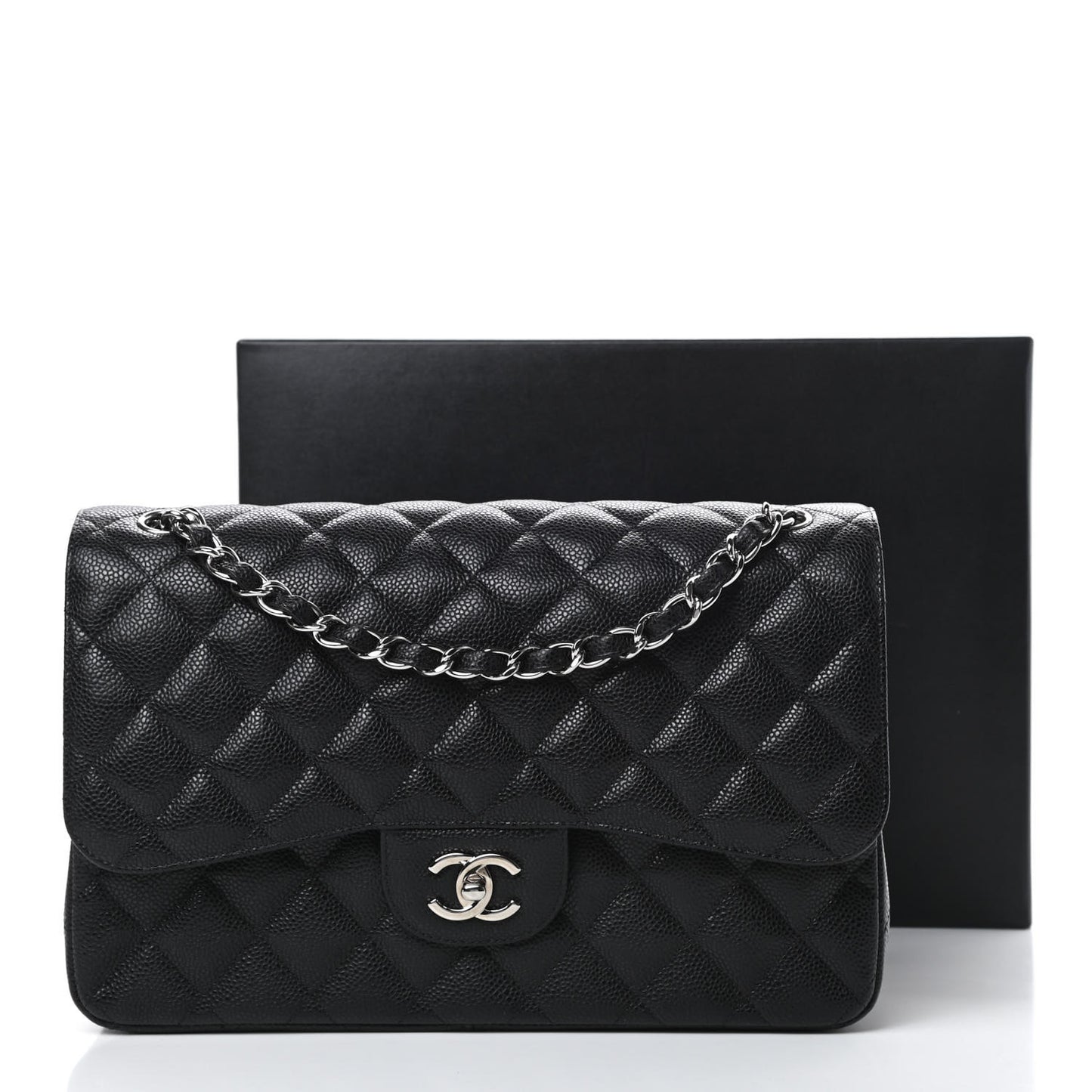 Caviar Quilted Jumbo Double Flap Black