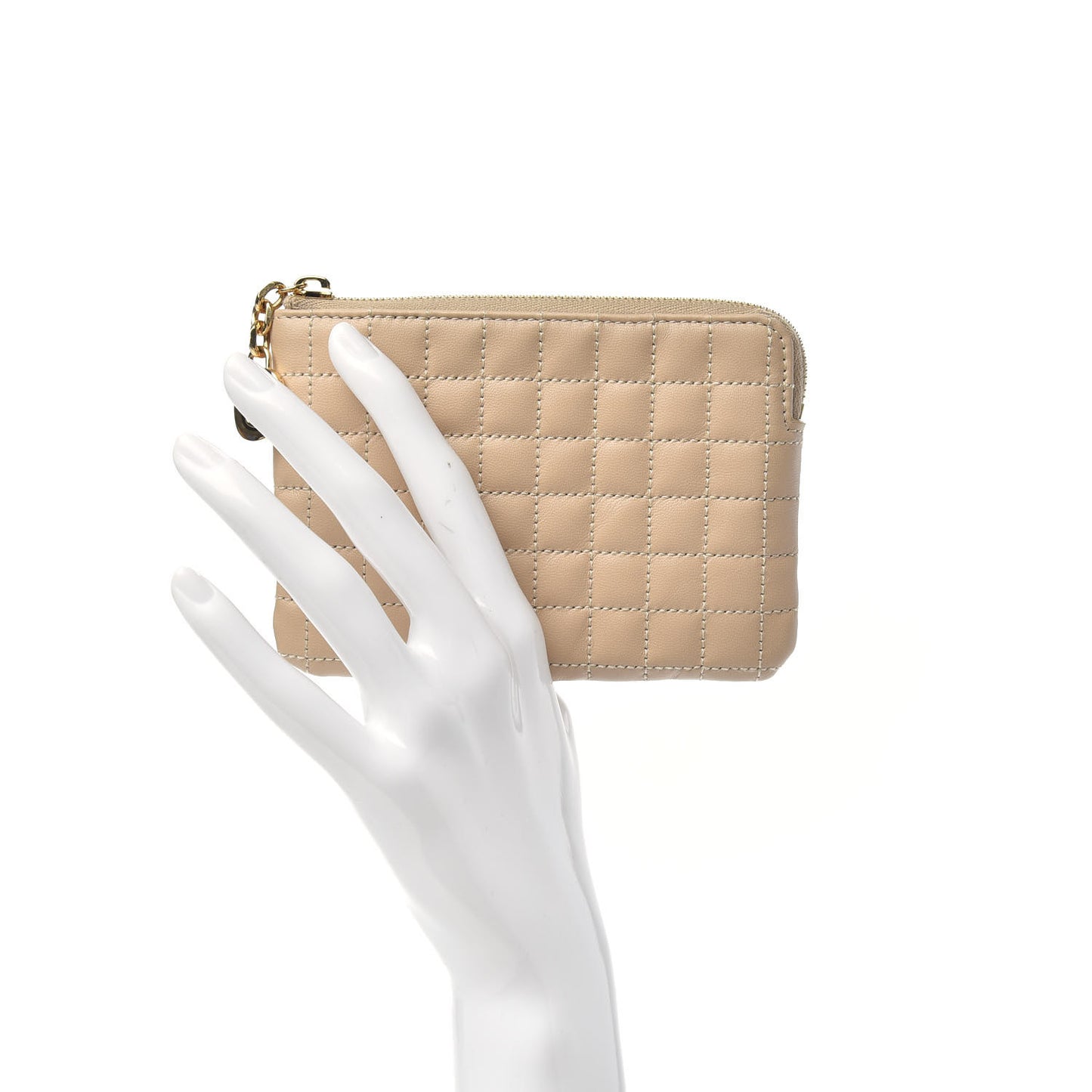 Calfskin Quilted C Charm Coin Card Pouch Nude