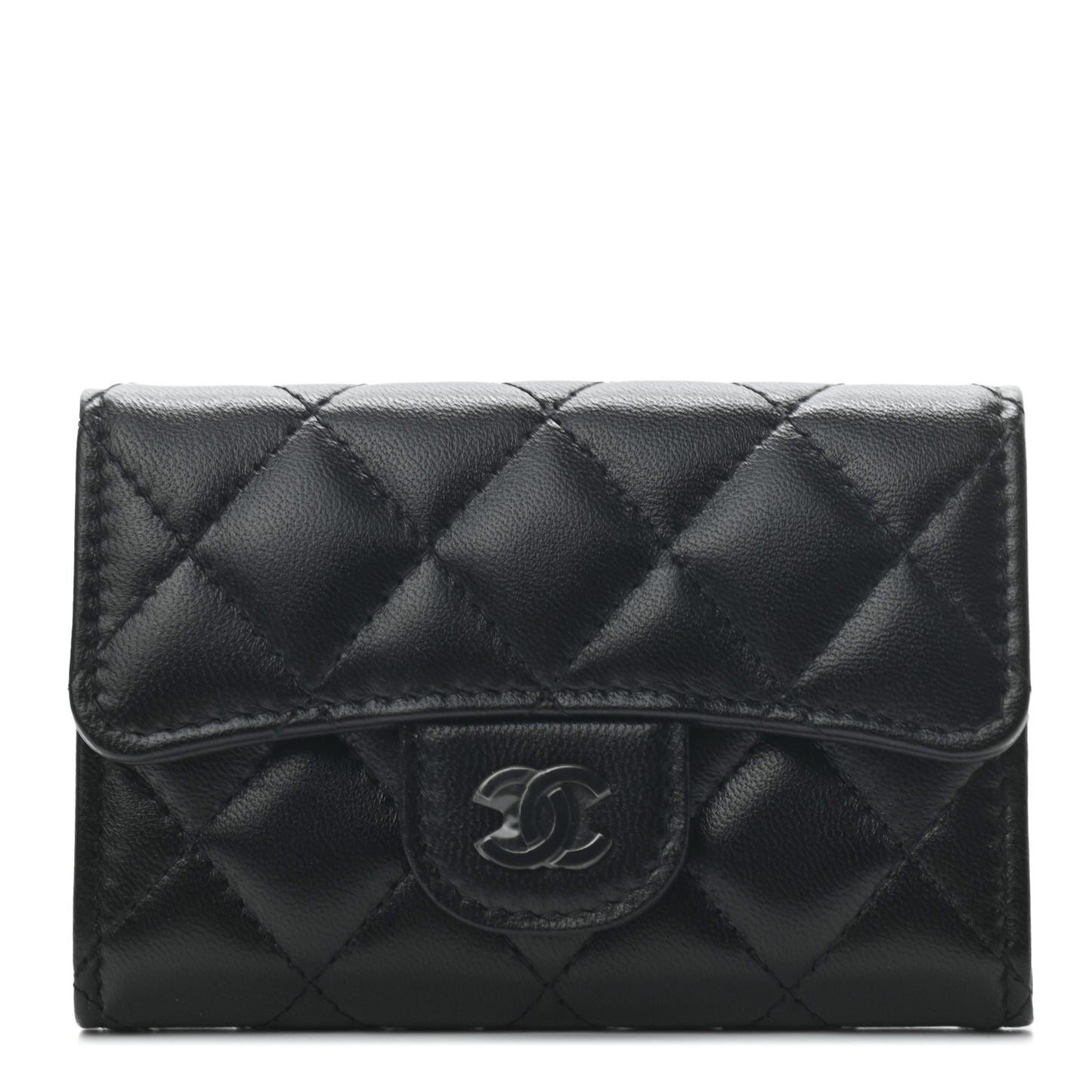 Lambskin Quilted Flap Card Holder Wallet So Black