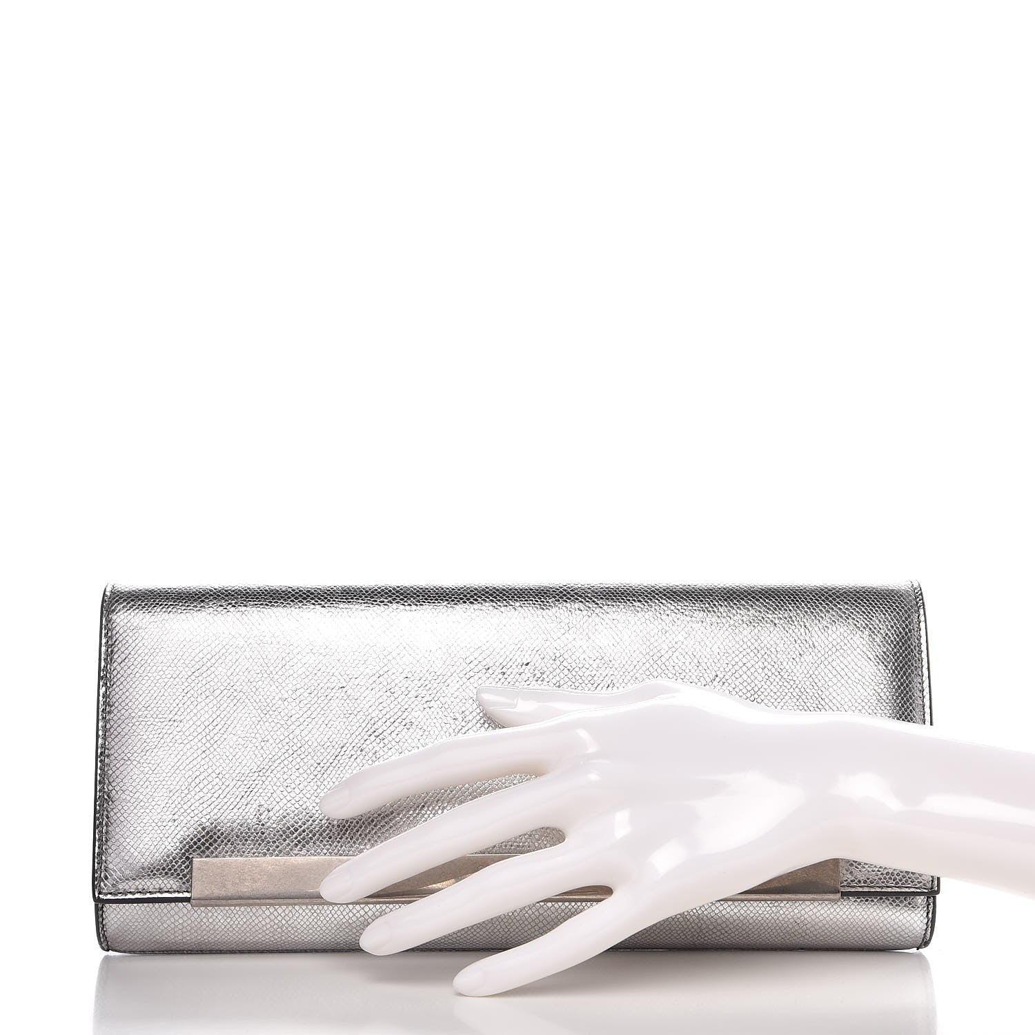 Saint Laurent Metallic Calfskin Lizard Printed Lutetia Flap Clutch Silver 2 of 9