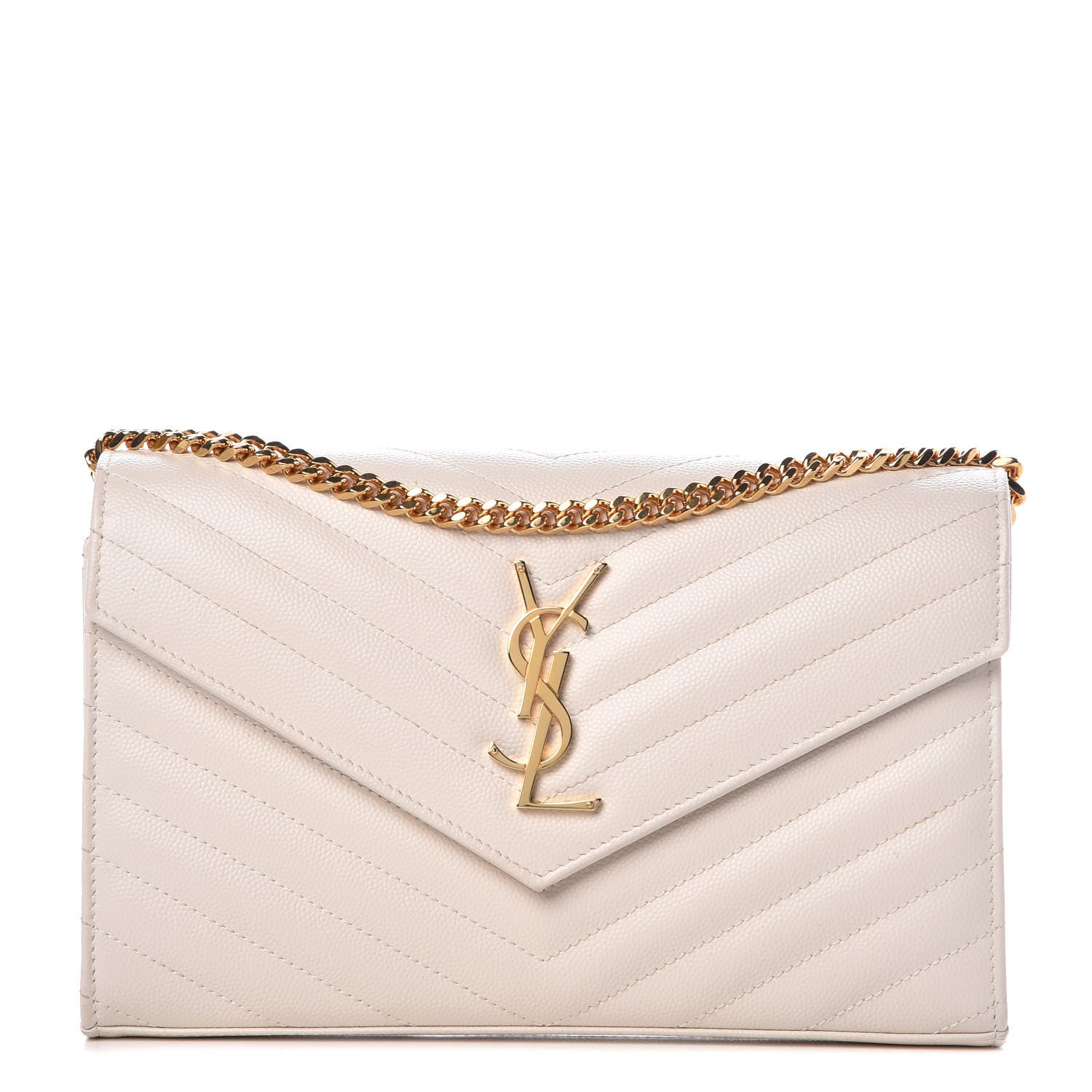 Saint Laurent Grain De Poudre Matelasse Chevron Monogram Chain Wallet White 1 of 7