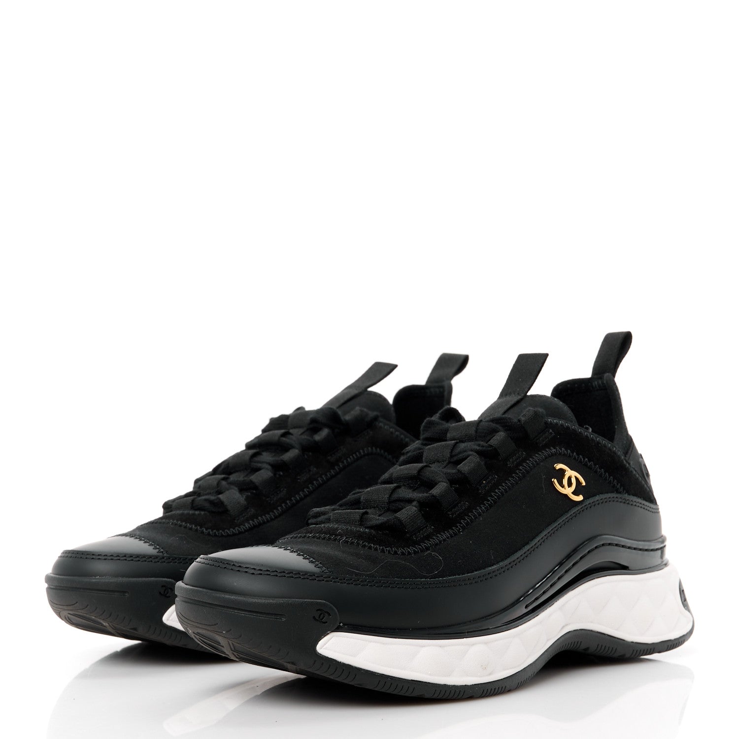 Chanel Velvet Calfskin Mixed Fibers CC Sneakers 38 Black 3 of 9