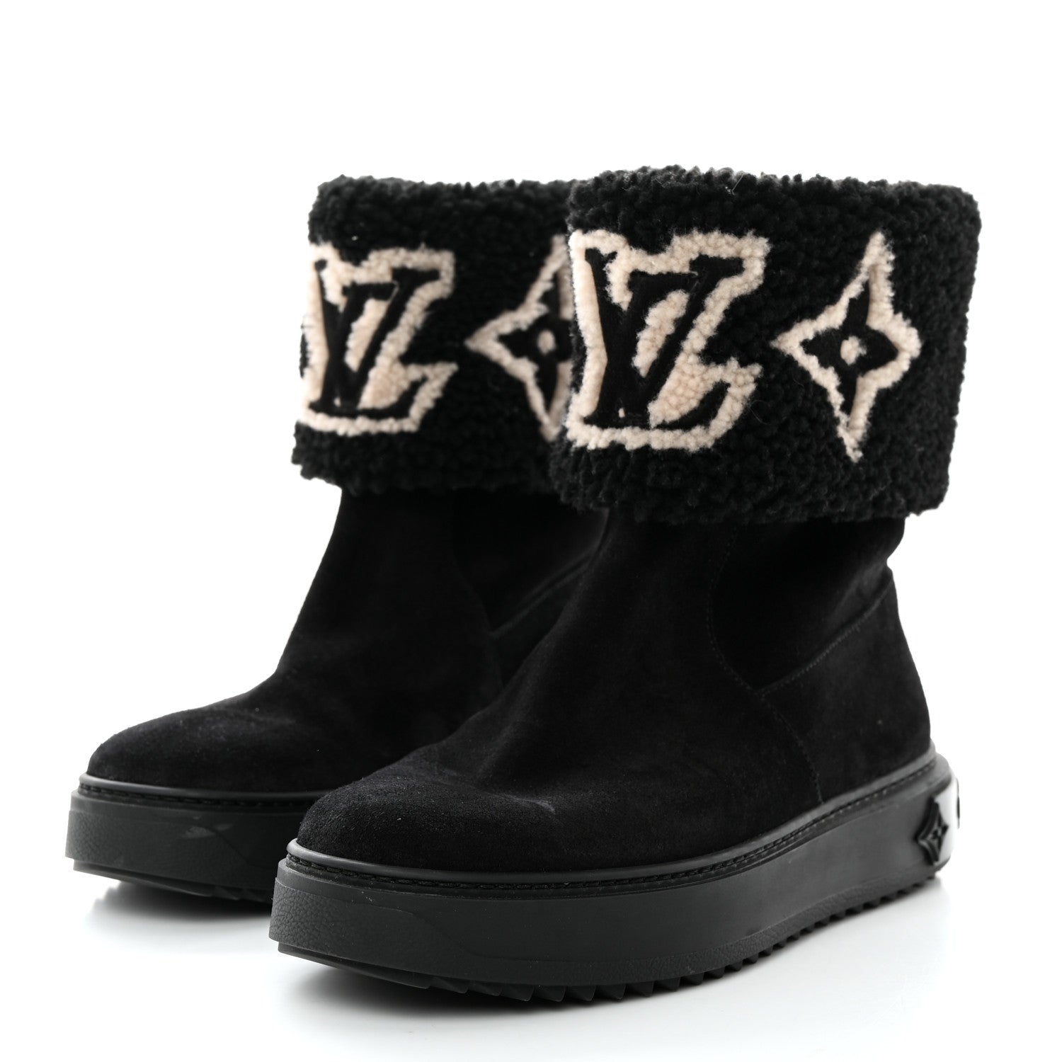 Louis Vuitton Suede Calfskin Shearling Snowdrop Flat Ankle Boot 37 Black 3 of 8