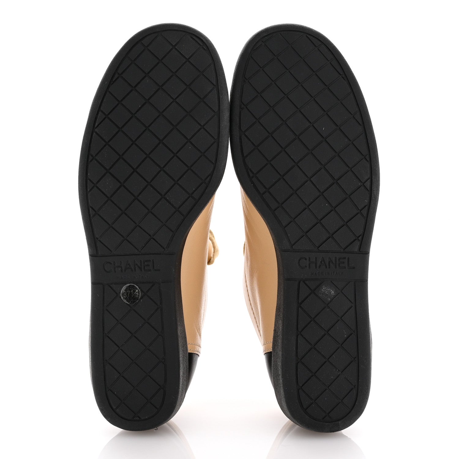 Chanel Lambskin CC Sneakers 37.5 Beige Black 1632925