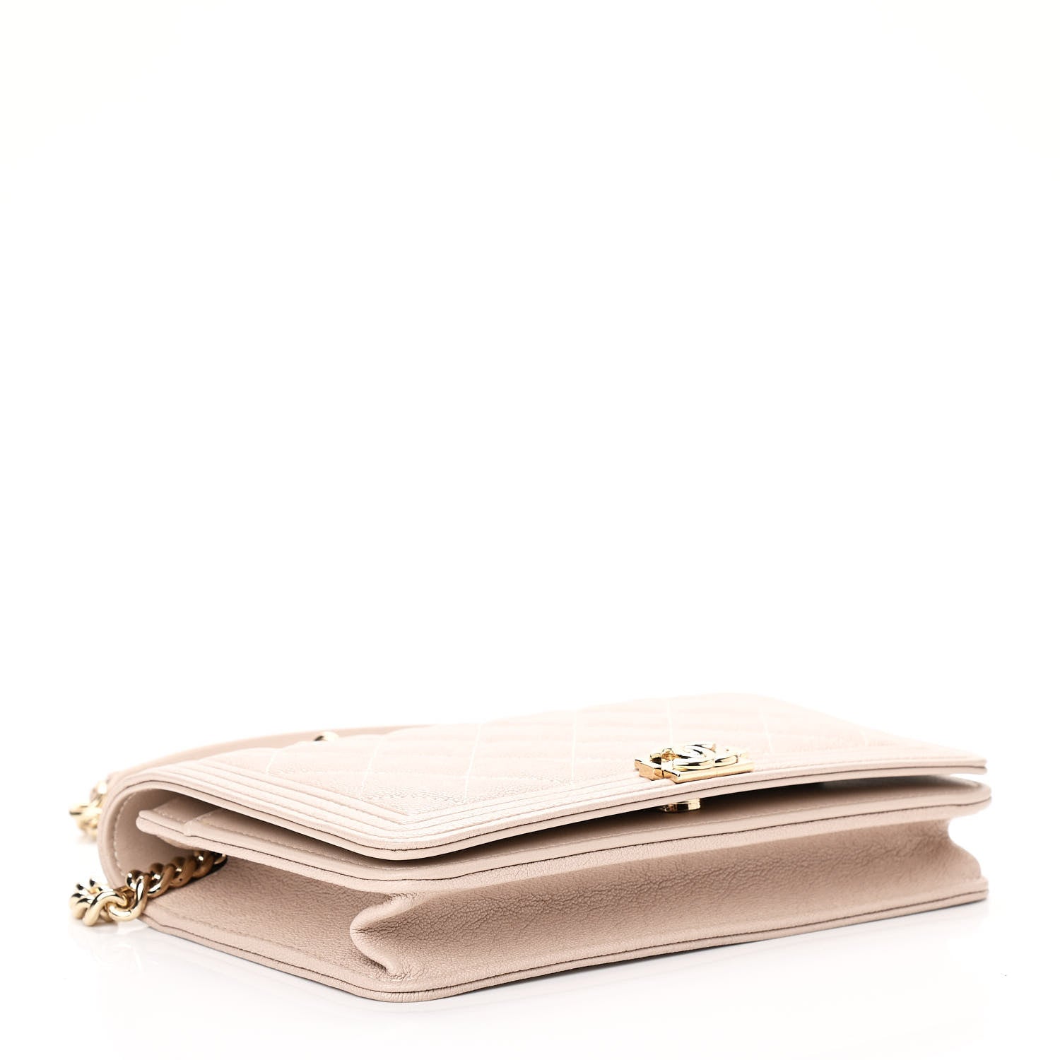 Chanel Caviar Quilted Boy Wallet On Chain WOC Light Beige 3 of 11