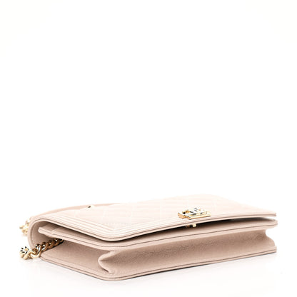 Chanel Caviar Quilted Boy Wallet On Chain WOC Light Beige 3 of 11