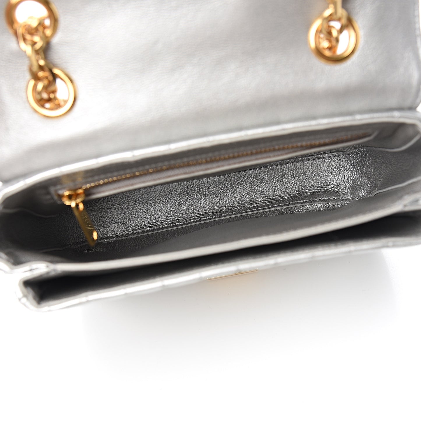 Laminated Calfskin Quilted Medium C Bag Silver