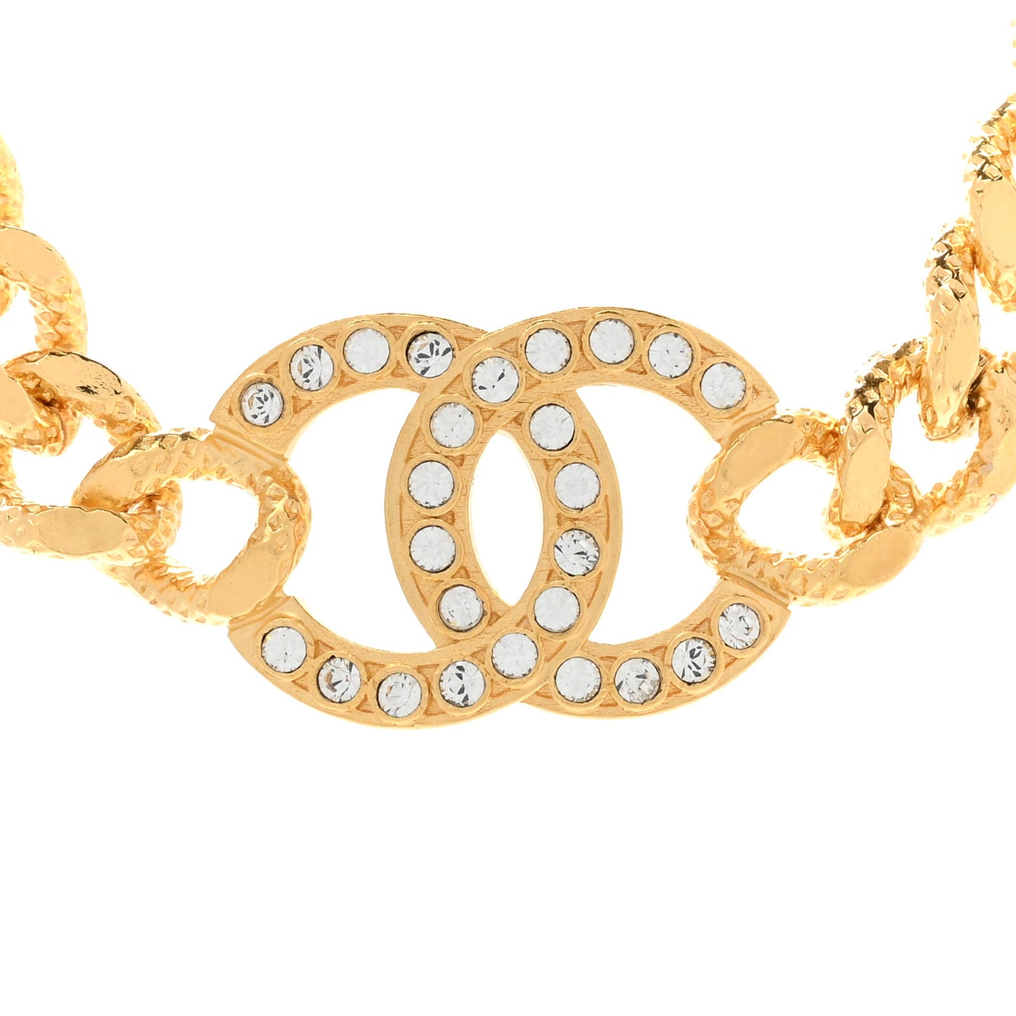 Crystal Chain Link CC Choker Necklace Gold