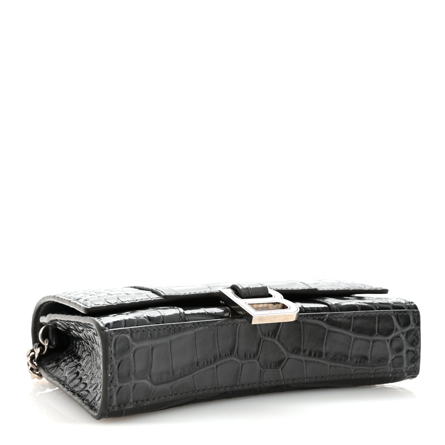 Shiny Calfskin Crocodile Embossed Hourglass Chain Bag Gris