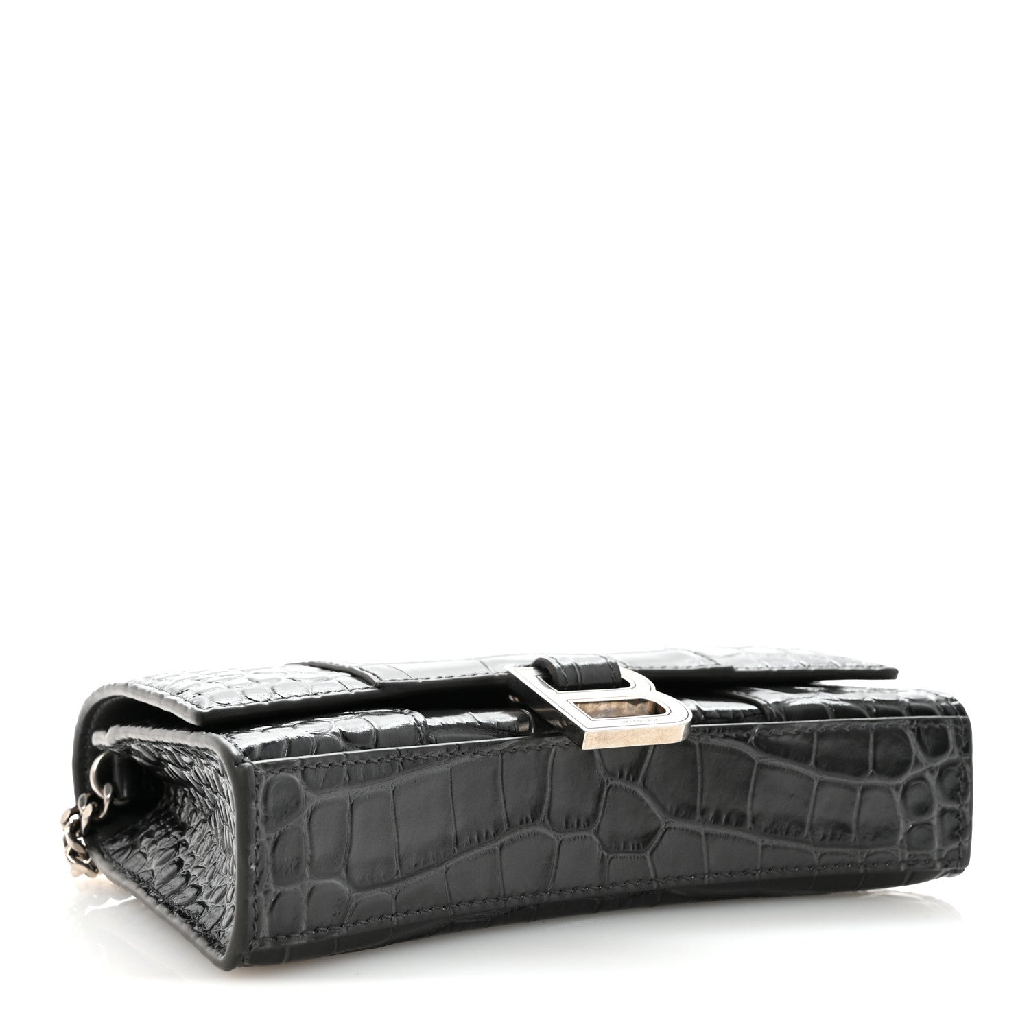 Balenciaga Shiny Calfskin Crocodile Embossed Hourglass Chain Bag Gris 4 of 9