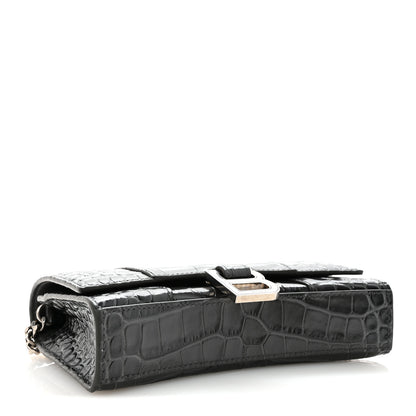 Balenciaga Shiny Calfskin Crocodile Embossed Hourglass Chain Bag Gris 4 of 9