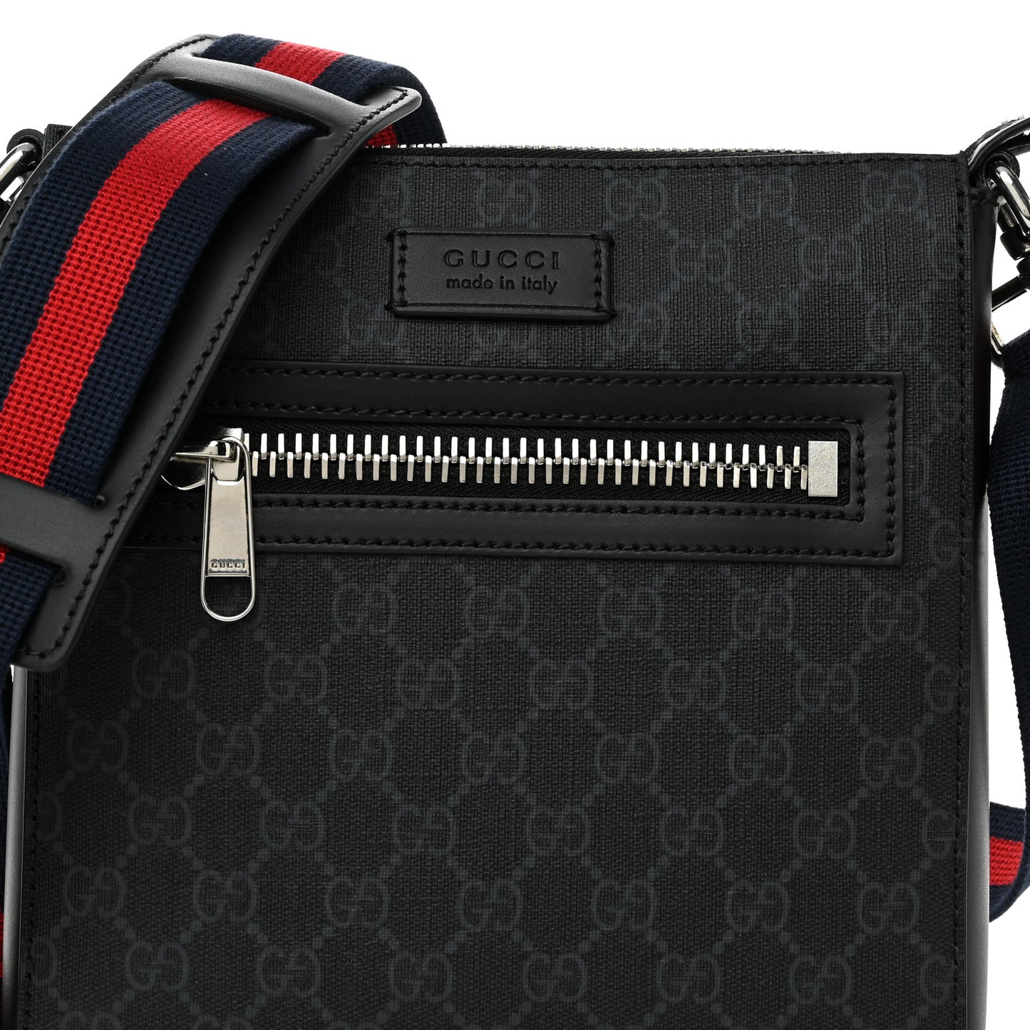 GG Supreme Monogram Web Small Flat Messenger Bag Black Grey