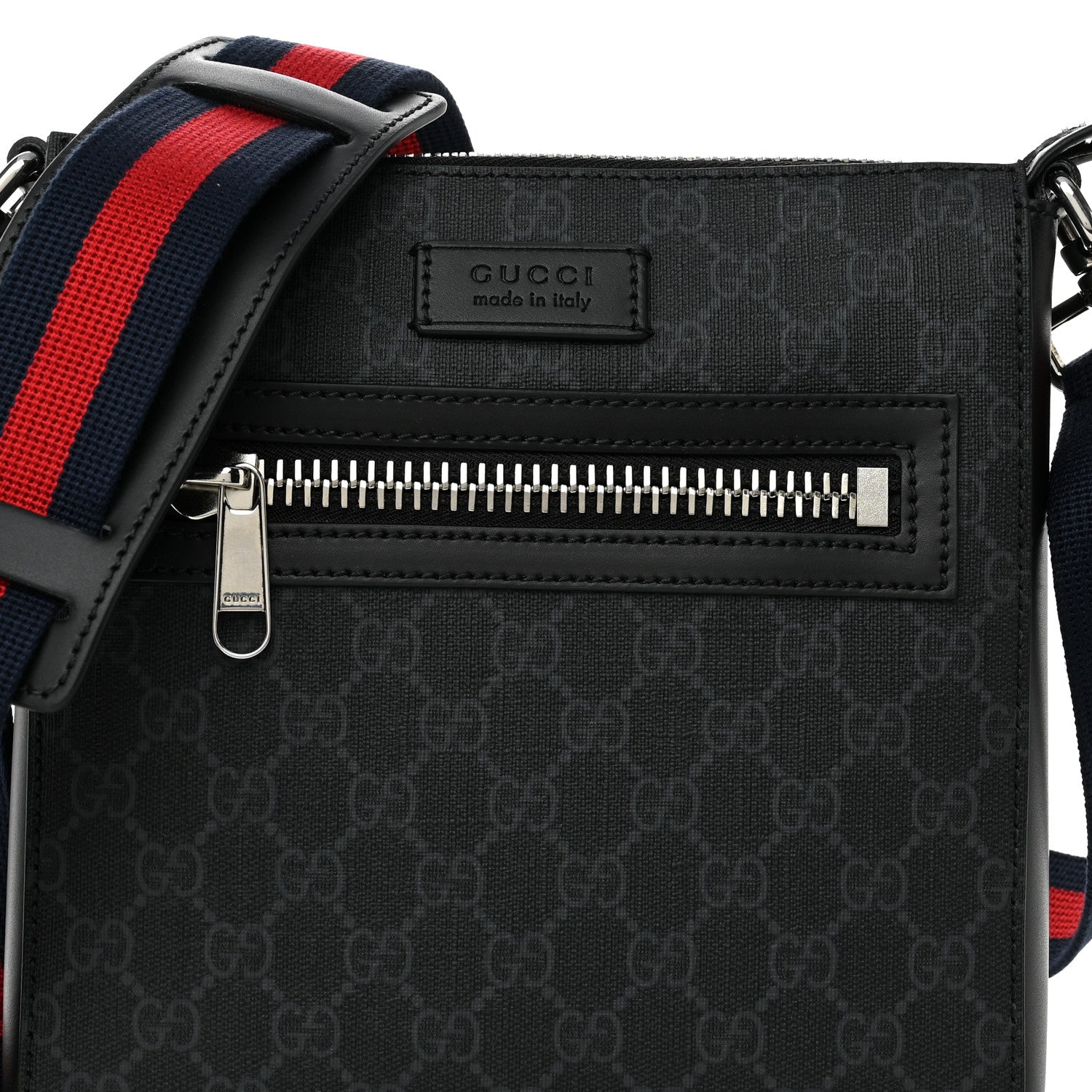 Gucci GG Supreme Monogram Web Small Flat Messenger Bag Black Grey 7 of 9