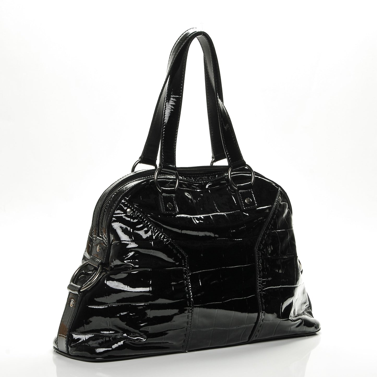 Crocodile Embossed Patent Calfskin Large Muse Black