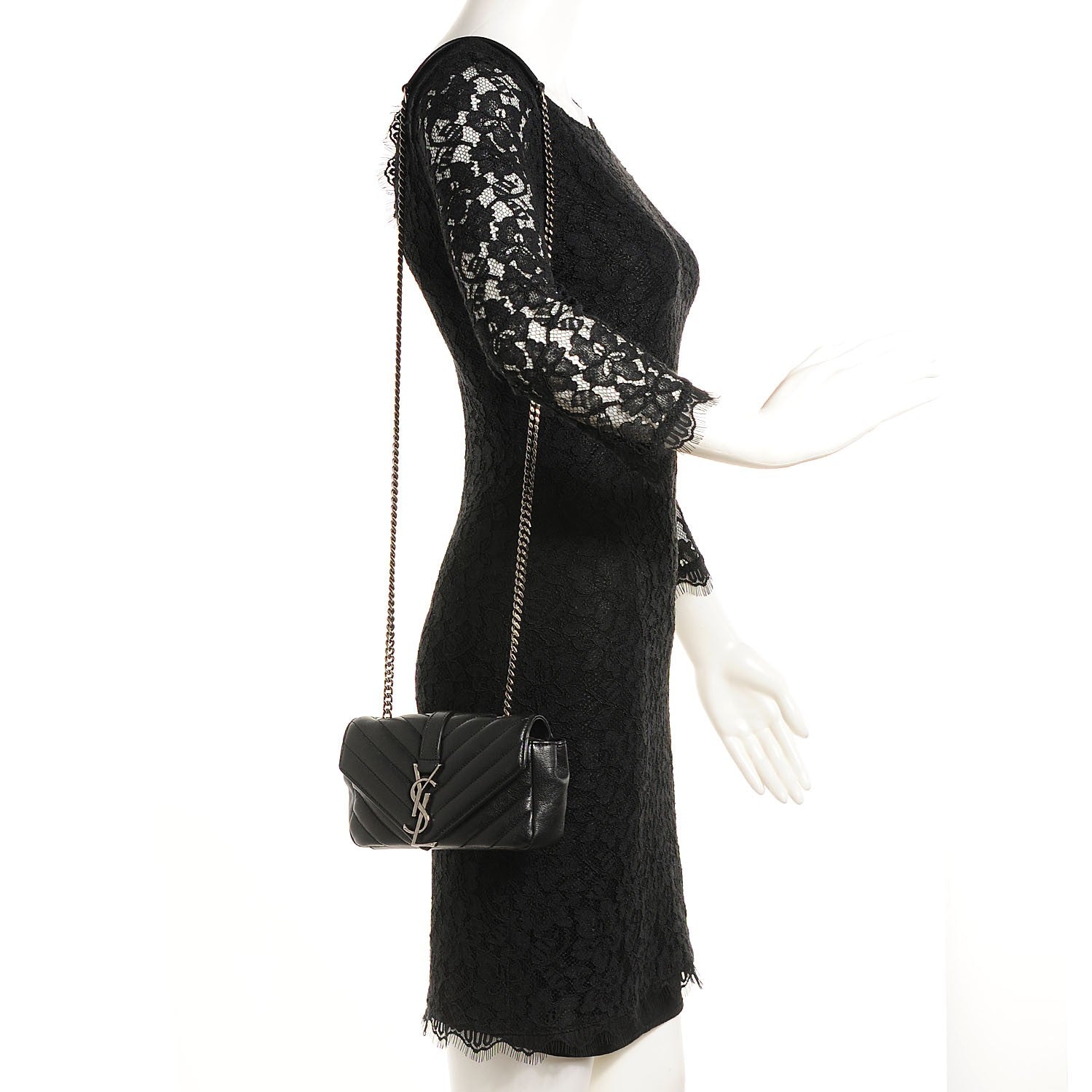 Saint Laurent Sheepskin Matelassé Monogram Classic Baby Chain Bag Black 2 of 9
