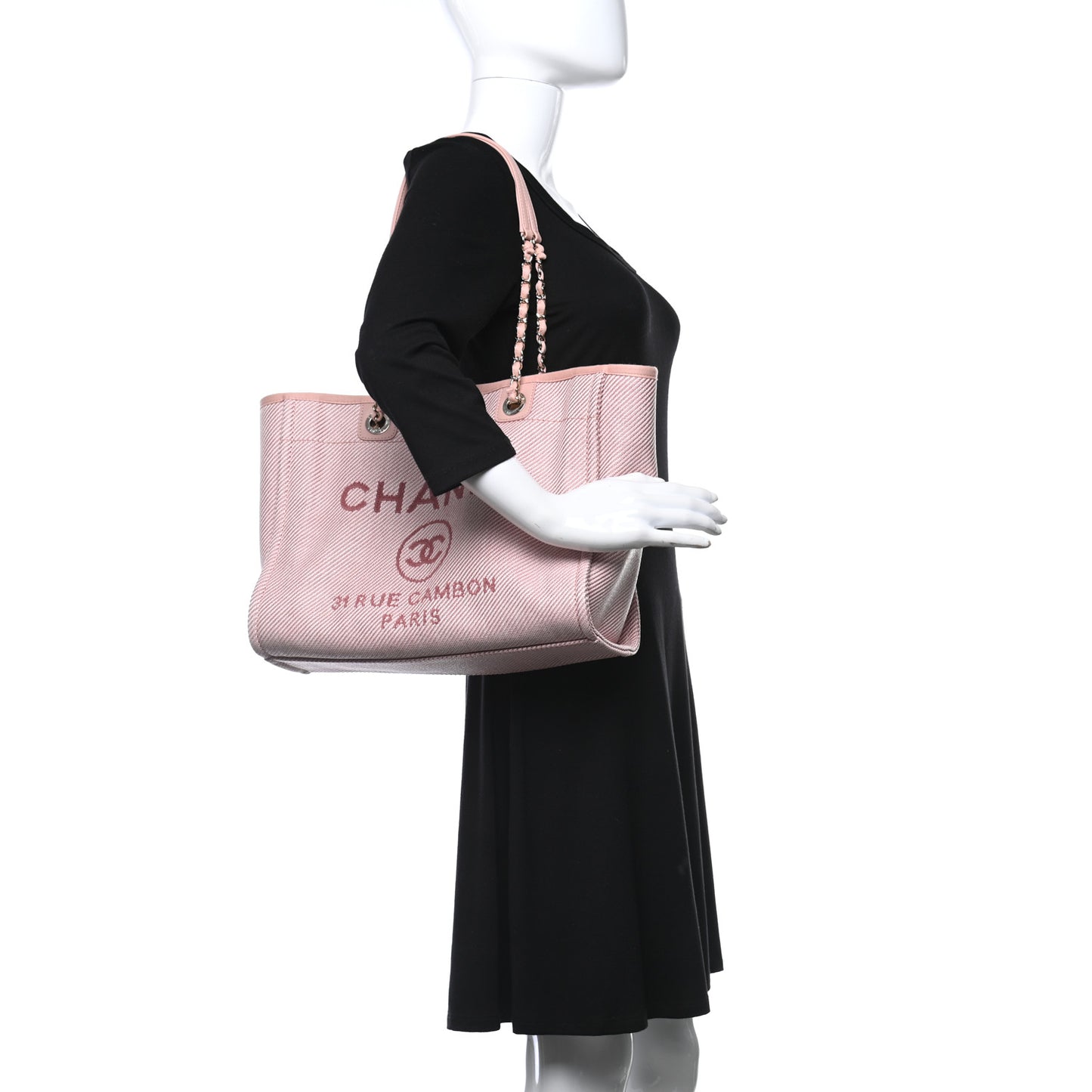 Mixed Fibers Calfskin Small Deauville Tote Rose Pink