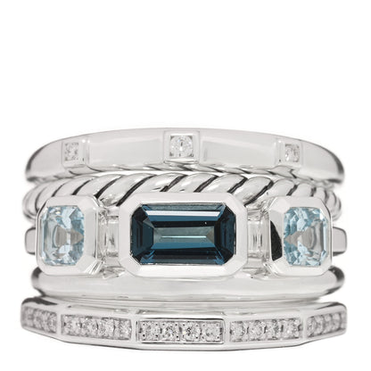 David Yurman Sterling Silver Diamond Hampton Blue Topaz 15mm Stax Five-Row Ring 57 8 1 of 4