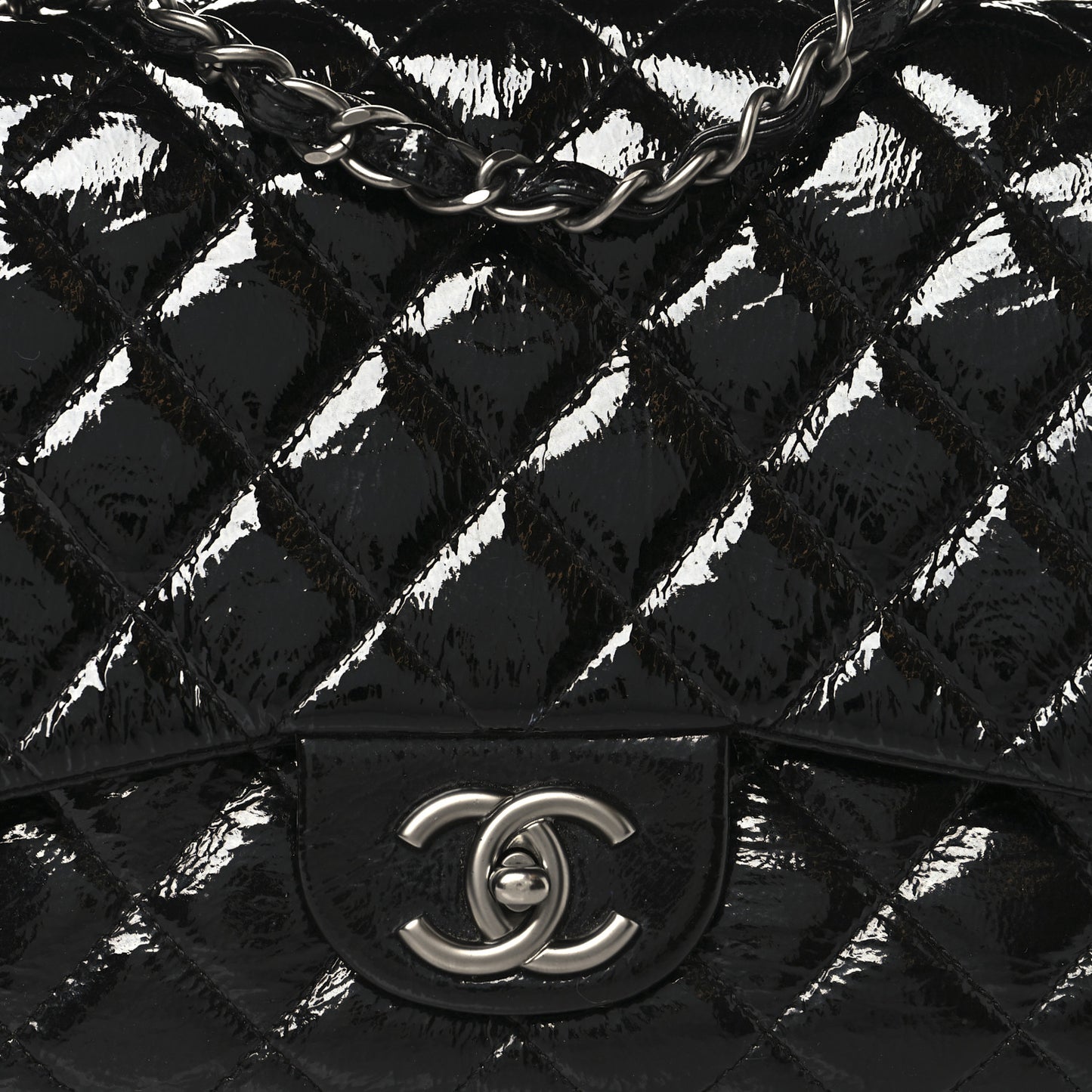 Crinkled Patent Quilted Jumbo Single Flap Black