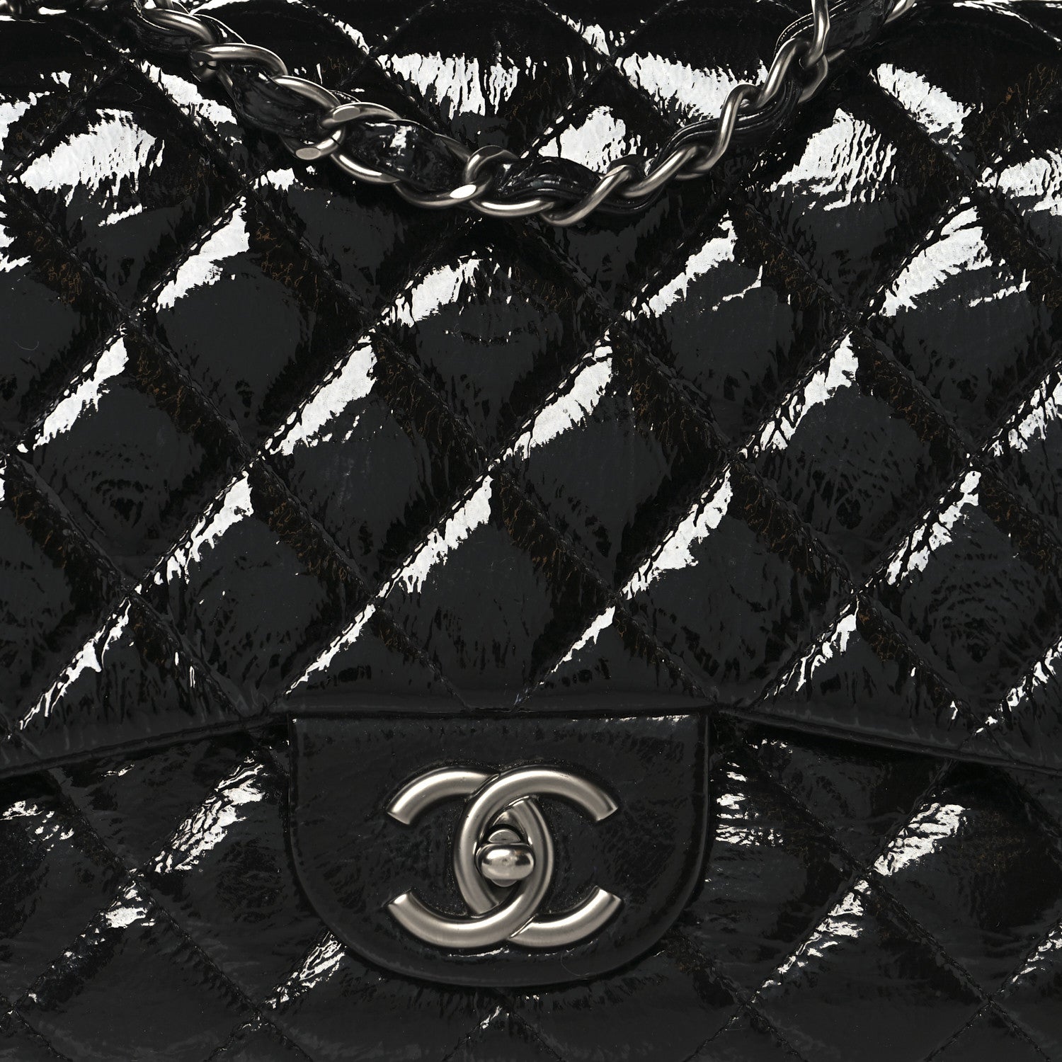 Chanel Crinkled Patent Quilted Jumbo Single Flap Black 8 of 11