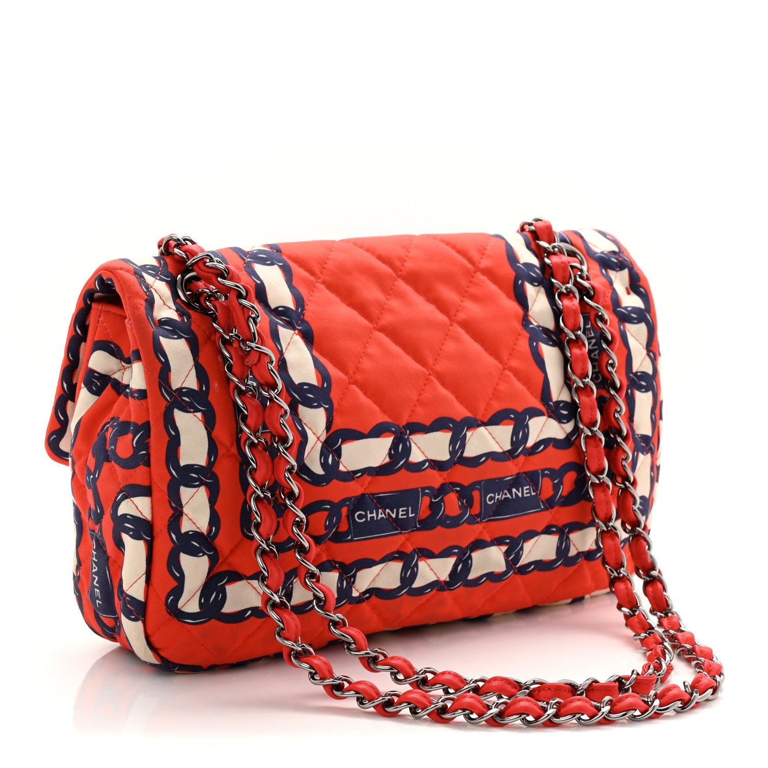 Chanel Silk Chain Printed Medium Single Flap Red 3 of 11