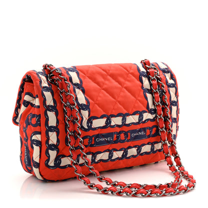Chanel Silk Chain Printed Medium Single Flap Red 3 of 11