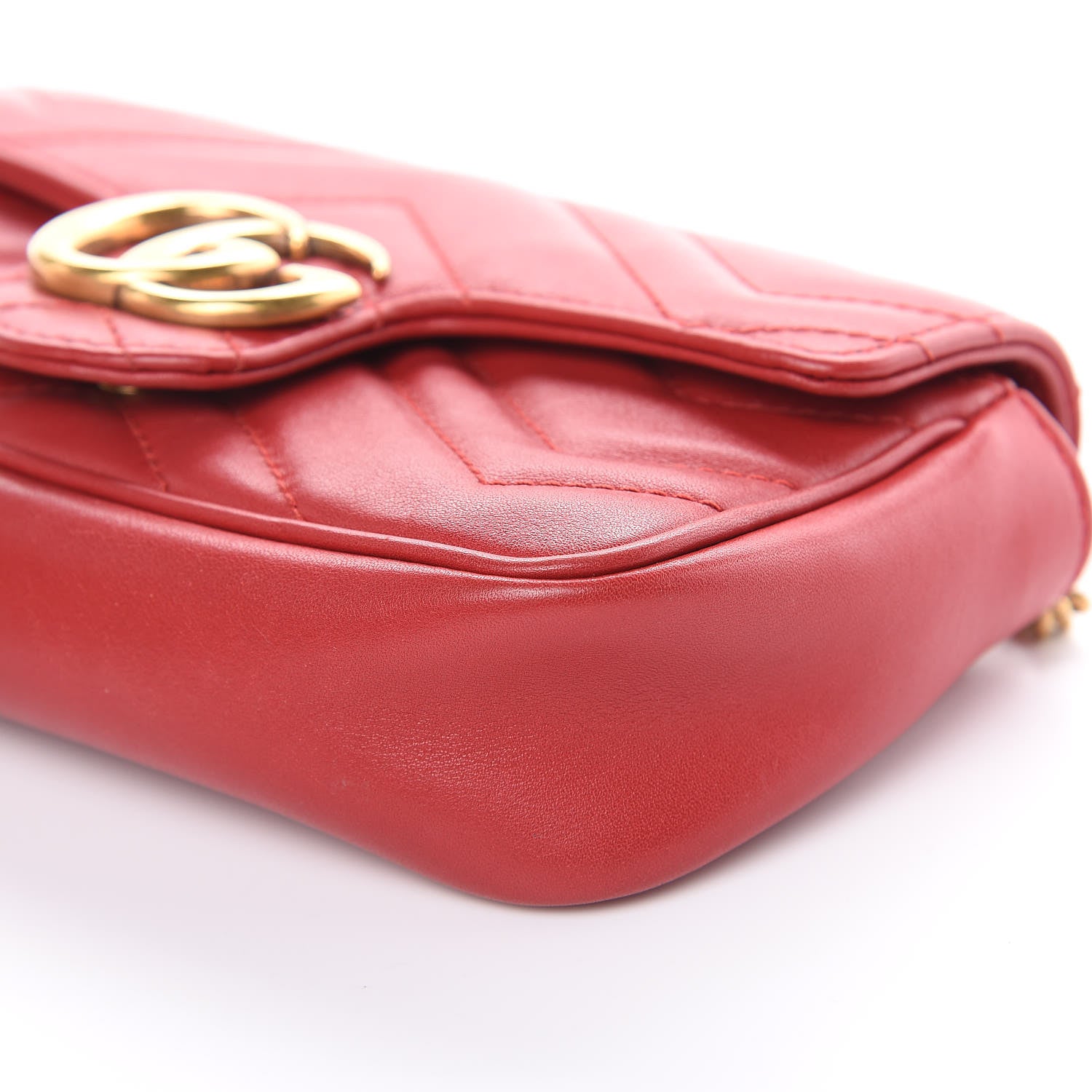 Gucci Calfskin Matelasse Super Mini GG Marmont Shoulder Bag Hibiscus Red 10 of 13