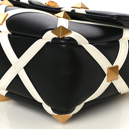 Valentino Garavani Nappa Large Roman Stud Shoulder Bag Black White 9 of 9