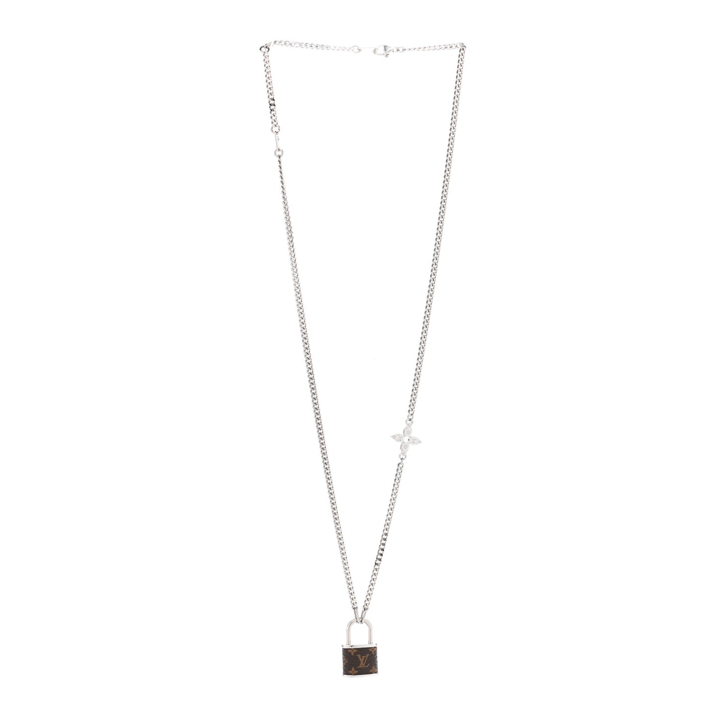 Monogram Lock Pendant Necklace Silver