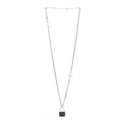 Louis Vuitton Monogram Lock Pendant Necklace Silver 3 of 6