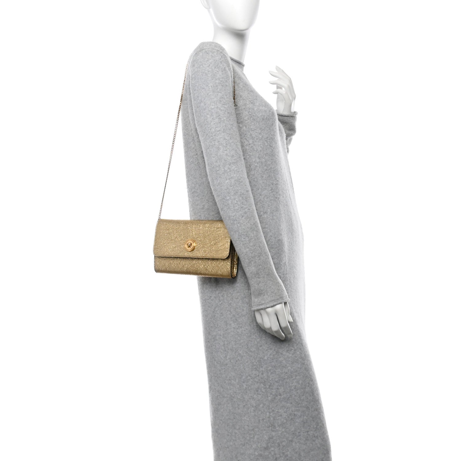 Versace Metallic Calfskin Medusa Clutch With Chain Gold 2 of 12