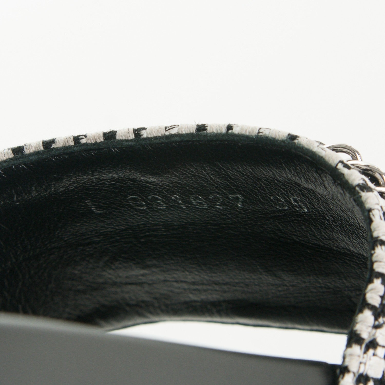 Chanel Tweed Lambskin Chain Flat Sandals 35 Black White 8 of 8