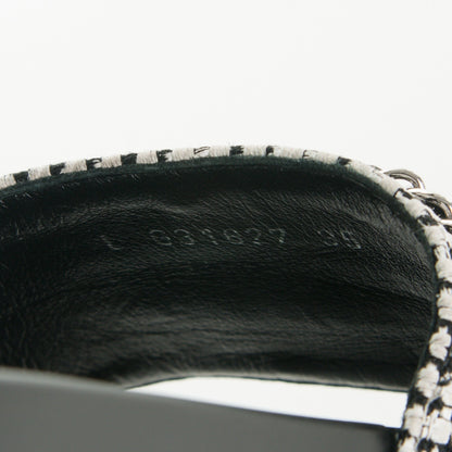 Chanel Tweed Lambskin Chain Flat Sandals 35 Black White 8 of 8