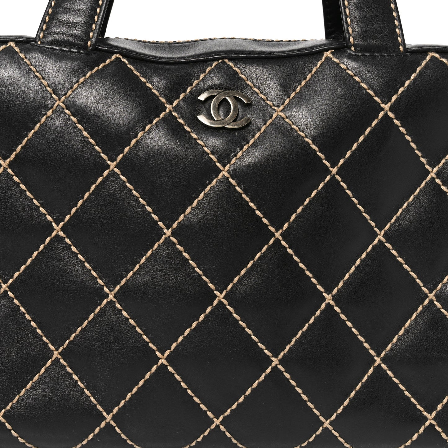 Calfskin Wild Stitch Top Handle Bag Black
