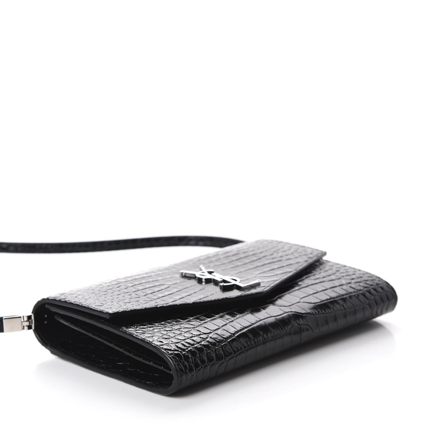 Calfskin Crocodile Embossed Monogram Mini Uptown Crossbody Black