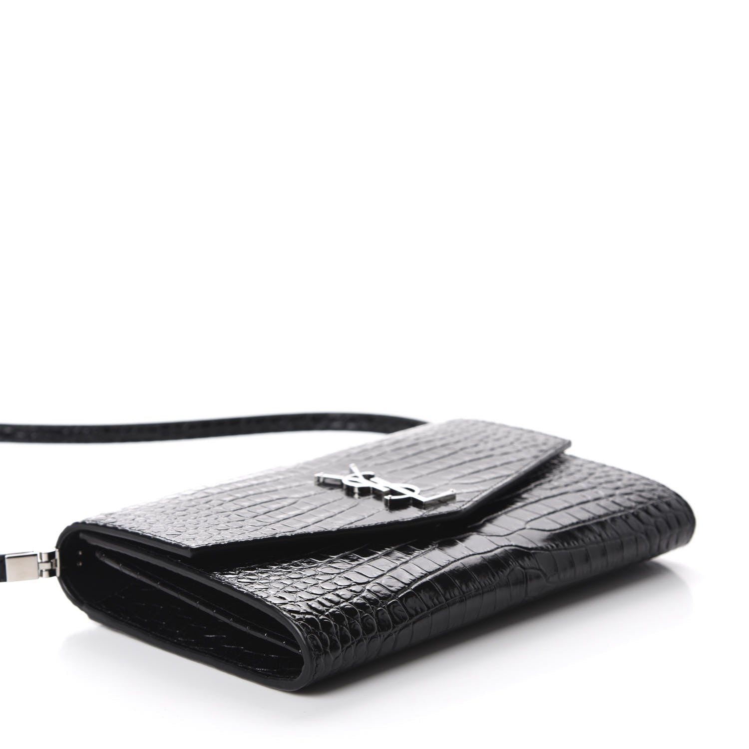 Saint Laurent Calfskin Crocodile Embossed Monogram Mini Uptown Crossbody Black 4 of 10
