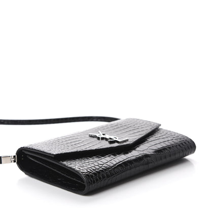 Saint Laurent Calfskin Crocodile Embossed Monogram Mini Uptown Crossbody Black 4 of 10