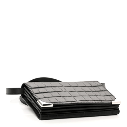 Alexander Wang Crocodile Embossed Calfskin Shoulder Bag Black Silver Hardware 4 of 9