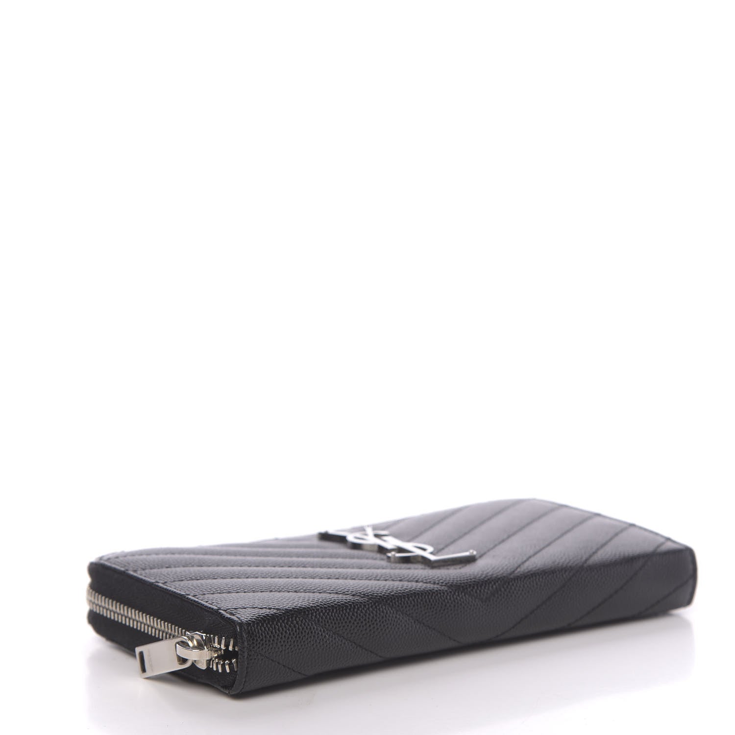 Saint Laurent Grain De Poudre Matelasse Chevron Monogram Zip Around Wallet Black 4 of 8