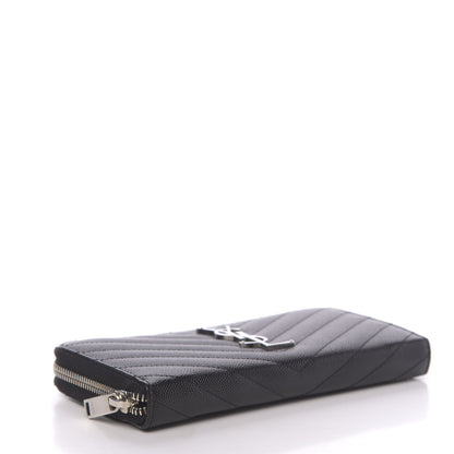 Saint Laurent Grain De Poudre Matelasse Chevron Monogram Zip Around Wallet Black 4 of 8