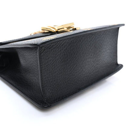 Gucci Textured Calfskin Bee Star Print Mini Sylvie Top Handle Bag Black 10 of 11