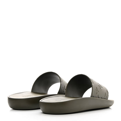 Louis Vuitton Matte Rubber Monogram Embossed Sunbath Slide Sandals 39 Khaki 4 of 13